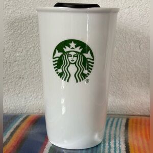 Starbucks Coffee White Ceramic Tall Travel Tumbler cup